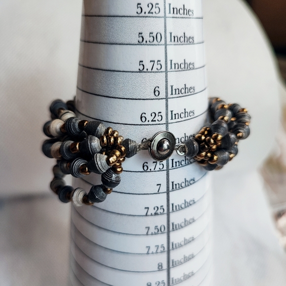 Teng Yue Vintage Paper Wrapped Bead Beads Beaded Twisted Charcoal Bracelet EUC - Picture 6 of 11